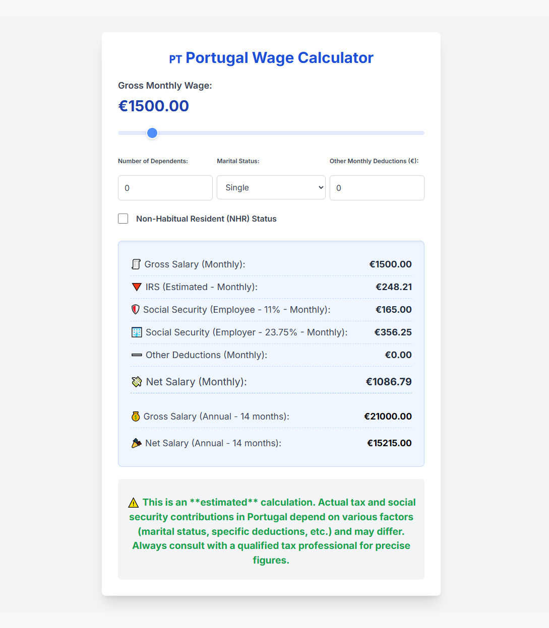 Portugal Wage Simulator