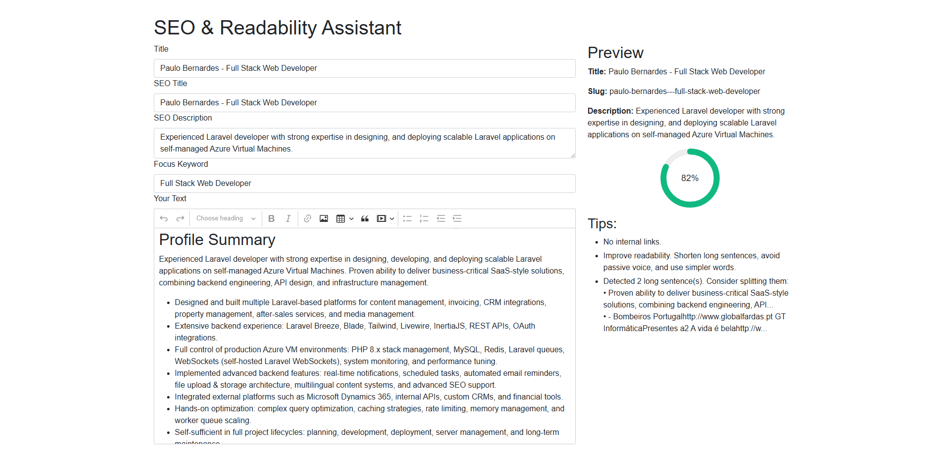 SEO and Readability Assistant SPA